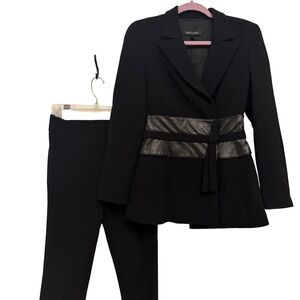 Escada Black‎ Wool Womens Suit Blazer & Pants Leather Belt Detail Size 34